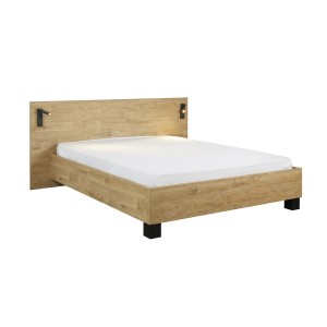 Lit adulte 180x200 collection MORGANE avec éclairage en applique orientable intégré - Coloris chêne