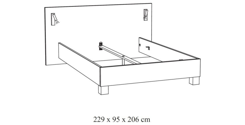 Lit adulte 180x200 collection MORGANE avec éclairage en applique orientable intégré - Coloris chêne