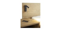 Lit adulte 180x200 collection MORGANE avec éclairage en applique orientable intégré - Coloris chêne