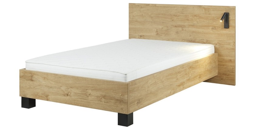 Lit enfant 90x200 collection MORGANE avec éclairage en applique orientable intégré - Coloris chêne doré