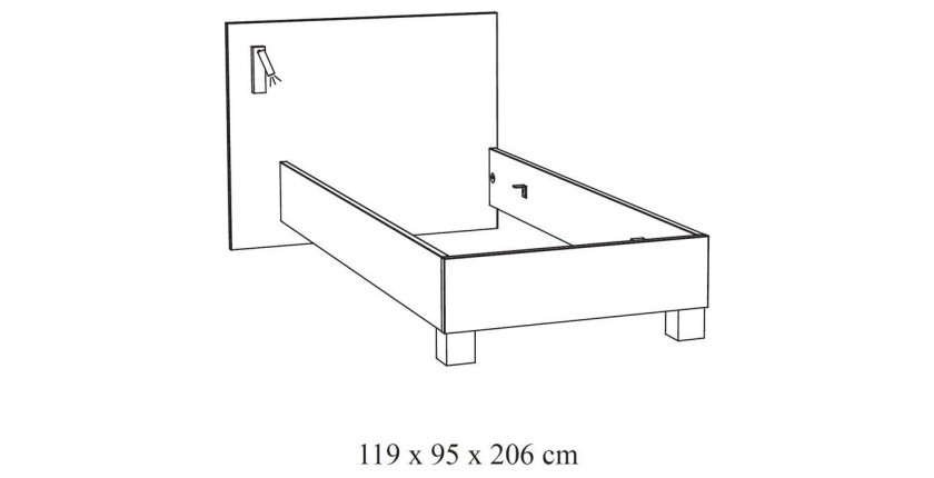 Lit enfant 90x200 collection MORGANE avec éclairage en applique orientable intégré - Coloris chêne doré