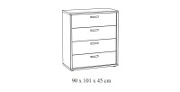 Commode 4 tiroirs coloris chêne doré collection MORGANE.