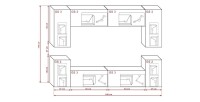Ensemble de meubles de salon blanc suspendus collection CEPTO 240cm, 8 portes, 6 étagères, leds.