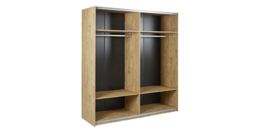 Armoire 200cm pour chambre à coucher avec 2 portes coulissantes collection MORGANE coloris chêne doré