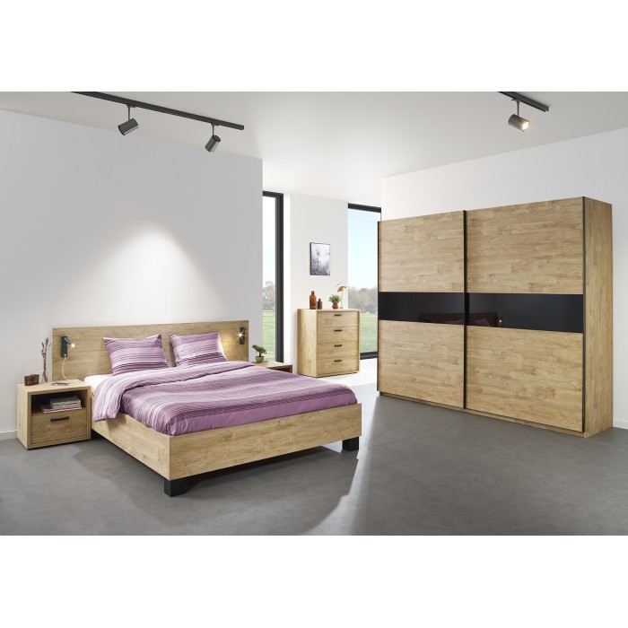 Armoire MORGANE 2 portes coulissantes – Chêne doré – 200 cm – Design robuste et scandinave