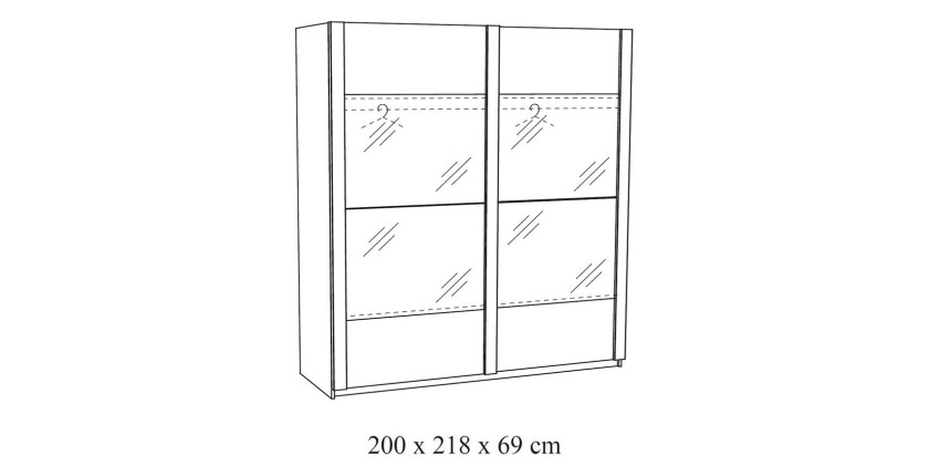 Armoire 200cm pour chambre à coucher avec 2 portes coulissantes collection MORGANE coloris chêne doré