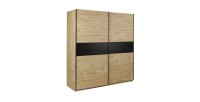 Armoire 200cm pour chambre à coucher avec 2 portes coulissantes collection MORGANE coloris chêne doré