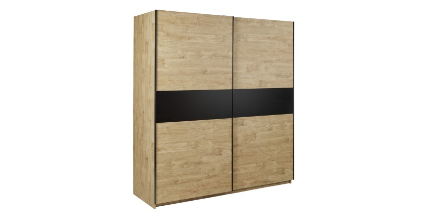 Armoire 200cm pour chambre à coucher avec 2 portes coulissantes collection MORGANE coloris chêne doré