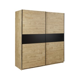 Armoire 200cm pour chambre à coucher avec 2 portes coulissantes collection MORGANE coloris chêne doré