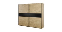 Armoire 250cm pour chambre à coucher avec 2 portes coulissantes collection MORGANE coloris chêne doré