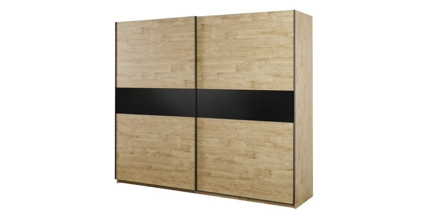 Armoire 250cm pour chambre à coucher avec 2 portes coulissantes collection MORGANE coloris chêne doré