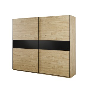 Armoire 250cm pour chambre à coucher avec 2 portes coulissantes collection MORGANE coloris chêne doré