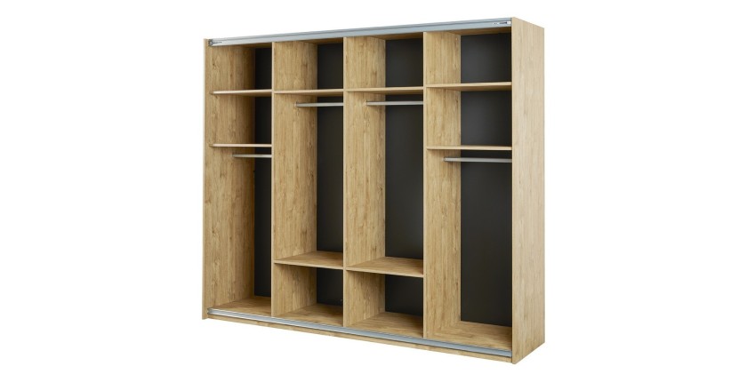 Armoire 250cm pour chambre à coucher avec 2 portes coulissantes collection MORGANE coloris chêne doré