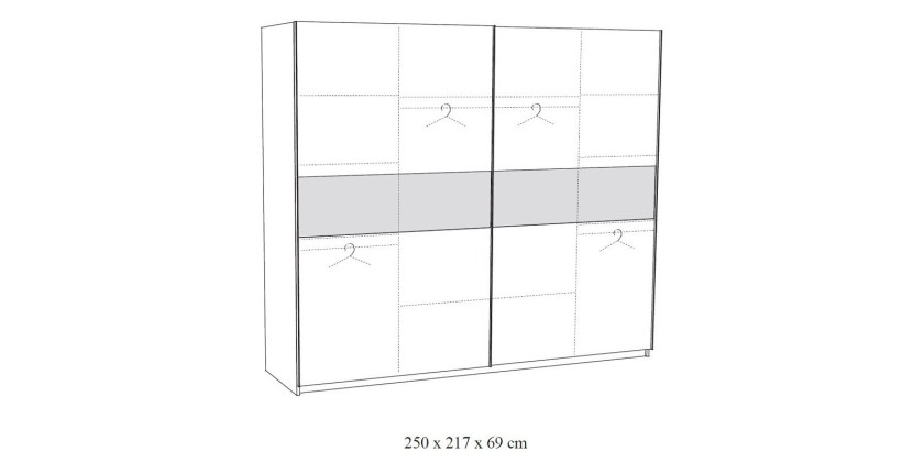 Armoire 250cm pour chambre à coucher avec 2 portes coulissantes collection MORGANE coloris chêne doré