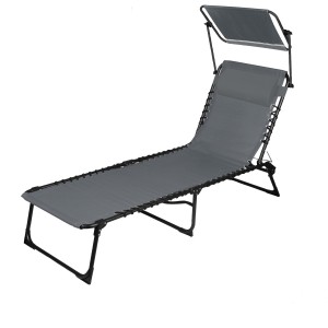 Chaise longue / bain de soleil avec pare soleil et coussin coloris gris 185x95x61cm