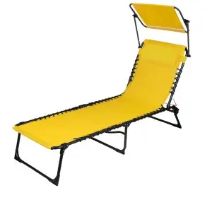 Chaise longue / bain de soleil avec pare soleil et coussin coloris jaune 190x25x57cm