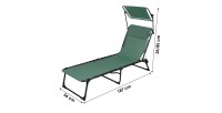 Chaise longue / bain de soleil avec pare soleil et coussin coloris vert 190x25x57cm