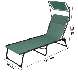 Chaise longue / bain de soleil avec pare soleil et coussin coloris vert 190x25x57cm