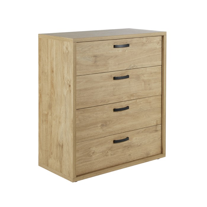Chambre à coucher collection MORGANE : armoire 200 cm, lit avec applique 140x200, commode, chevets, chêne doré et noir