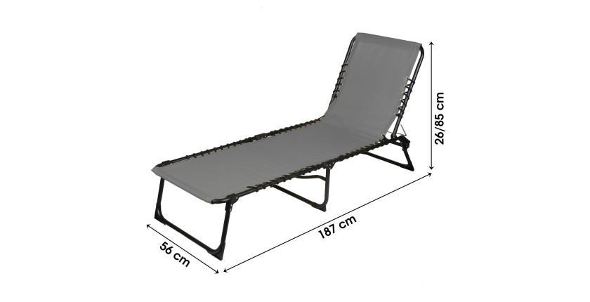 Chaise longue / bain de soleil coloris gris 190x85x55cm
