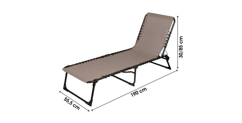 Chaise longue / bain de soleil coloris taupe 190x85x55cm