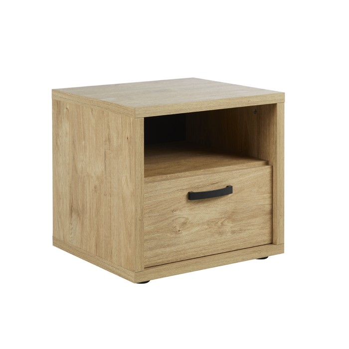 Chambre à coucher collection MORGANE : armoire 200 cm, lit avec applique 160x200, commode, chevets, chêne doré et noir