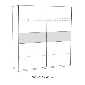 Camera da letto collezione MORGANE: armadio 200 cm, letto con applique 180x200, comò, comodini, rovere dorato e nero.