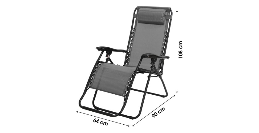 Fauteuil relax d'extérieur coloris anthracite, dimension 176x108x64cm