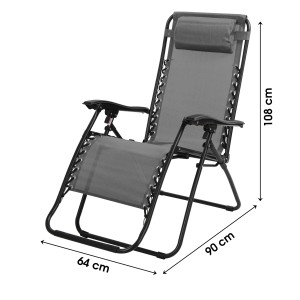 Fauteuil relax d'extérieur coloris anthracite, dimension 176x108x64cm