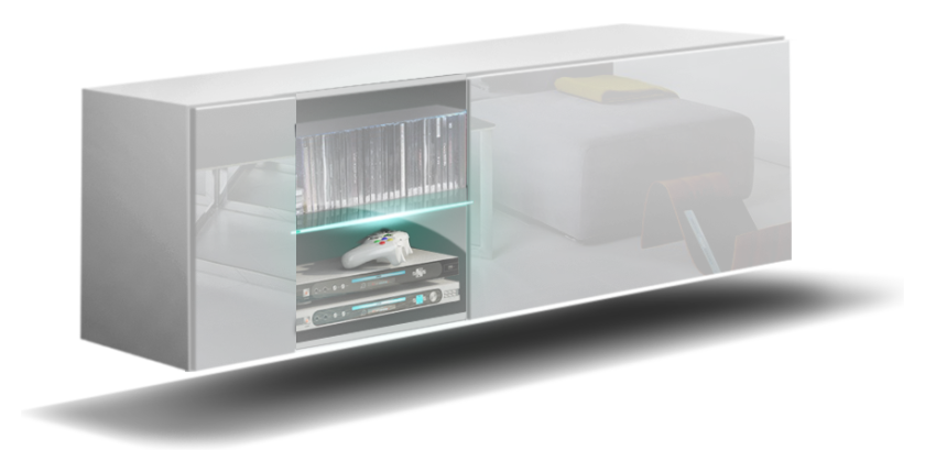Meuble de salon blanc collection CEPTO 37x91cm, 1 porte, 2 étagères, 2 niches.