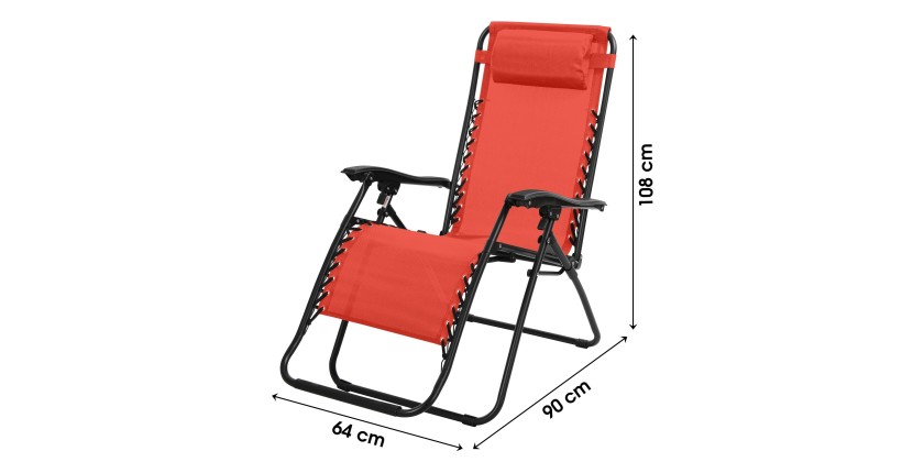 Fauteuil relax d'extérieur coloris rouge, dimension 176x108x64cm