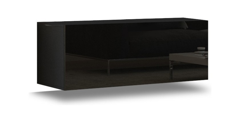 Ensemble de meubles de salon noir suspendus collection CEPTO 256cm, 8 portes, 6 étagères, leds, modulables.