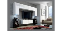 Ensemble de meubles de salon blanc suspendus collection CEPTO 256cm, 6 portes, 2 étagères, leds, modulables.