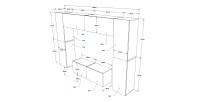 Ensemble de meubles de salon blanc suspendus collection CEPTO 256cm, 8 portes, 8 étagères, leds, modulables.