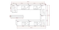 Ensemble de meubles de salon noir suspendus collection CEPTO 256cm, 7 portes, 6 étagères dont une murale, leds, modulables.
