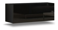 Ensemble de meubles de salon noir suspendus collection CEPTO 256cm, 7 portes, 6 étagères dont une murale, leds, modulables.