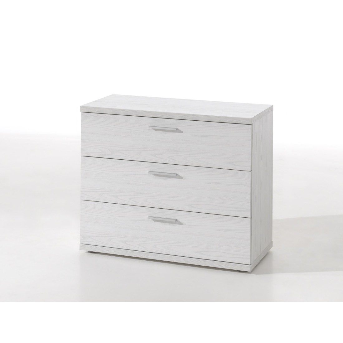 Commode robuste 3 tiroirs coloris blanc effet bois collection OLGA.