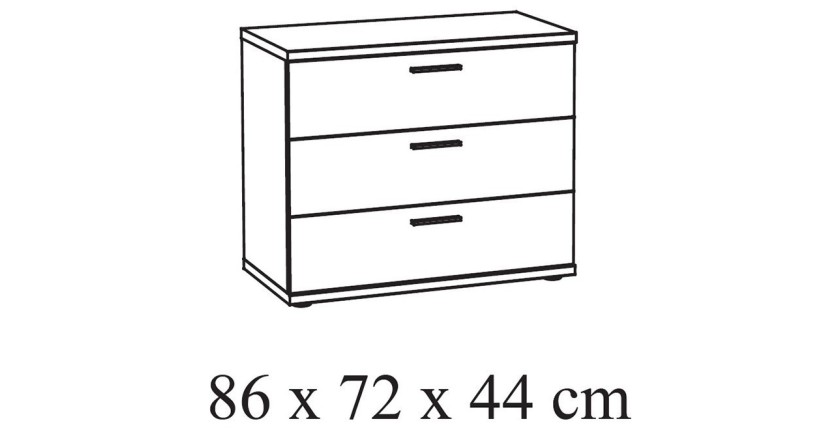 Commode robuste 3 tiroirs coloris blanc effet bois collection OLGA.