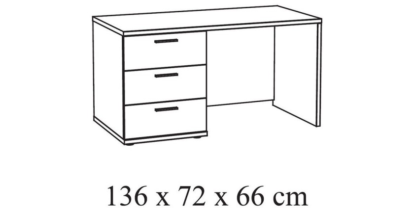 Bureau robuste pour enfant avec 3 tiroirs collection OLGA coloris blanc effet bois.