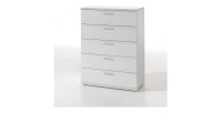 Commode haute robuste 5 tiroirs coloris blanc effet bois collection OLGA