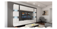 Ensemble de meubles de salon blanc suspendus collection CEPTO 249cm, 8 portes, modulables. Milieu coloris blanc