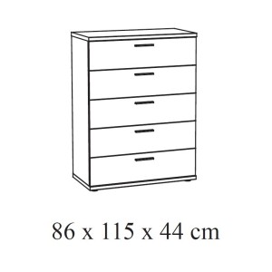 Commode haute robuste 5 tiroirs coloris blanc effet bois collection OLGA