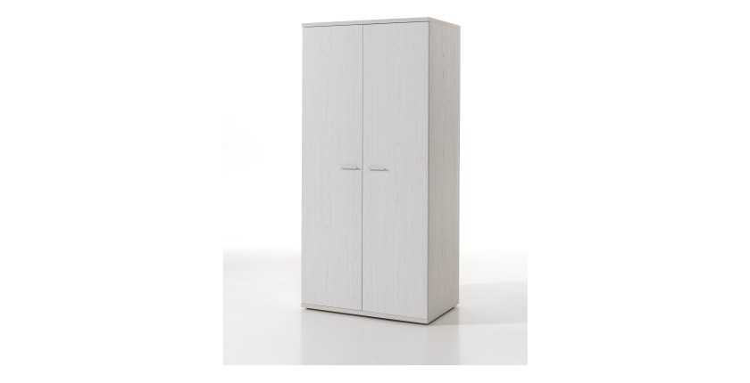 Armoire robuste pour chambre d'enfant avec 2 portes battantes collection OLGA coloris blanc effet bois