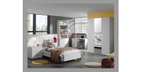 Armoire robuste avec miroir. 3 portes battantes 150cm collection OLGA coloris blanc effet bois