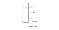 Armoire robuste avec miroir. 3 portes battantes 150cm collection OLGA coloris blanc effet bois