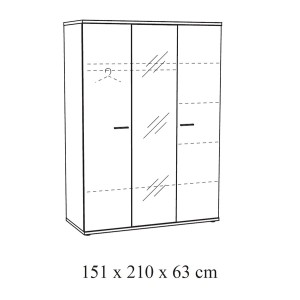 Armoire robuste avec miroir. 3 portes battantes 150cm collection OLGA coloris blanc effet bois