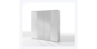 Armoire robuste avec miroirs. 4 portes battantes 200cm collection OLGA coloris blanc effet bois