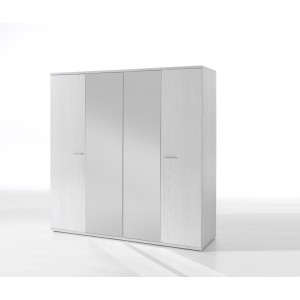 Armoire robuste avec miroirs. 4 portes battantes 200cm collection OLGA coloris blanc effet bois