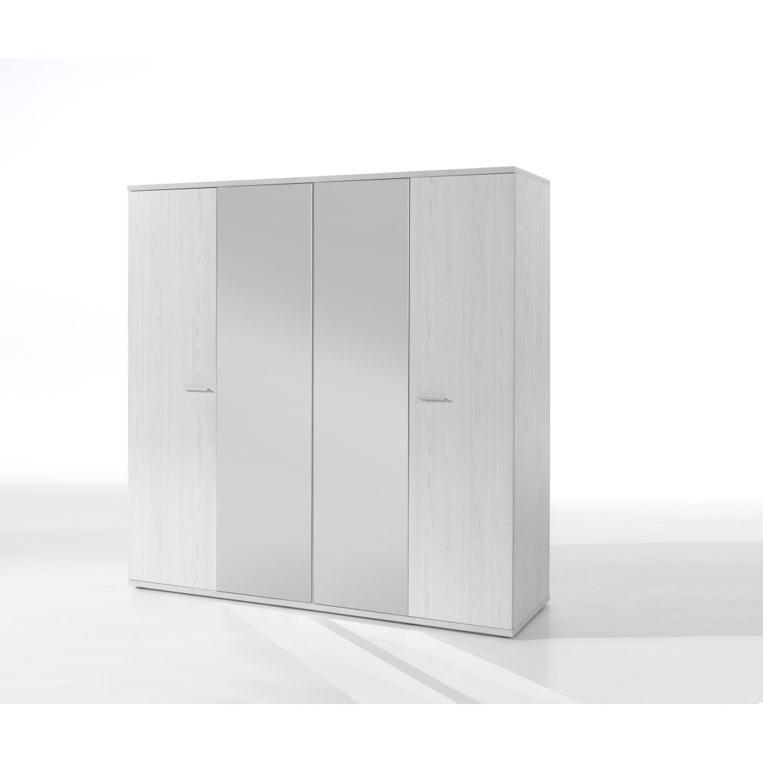 Armoire robuste avec miroirs. 4 portes battantes 200cm collection OLGA coloris blanc effet bois