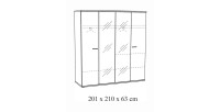 Armoire robuste avec miroirs. 4 portes battantes 200cm collection OLGA coloris blanc effet bois
